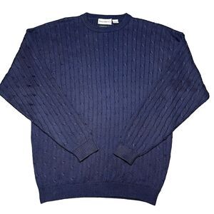 VTG Barry Bricken 100% Silk Cable Knit Sweater Mens XL Blue Old Money Grandpa